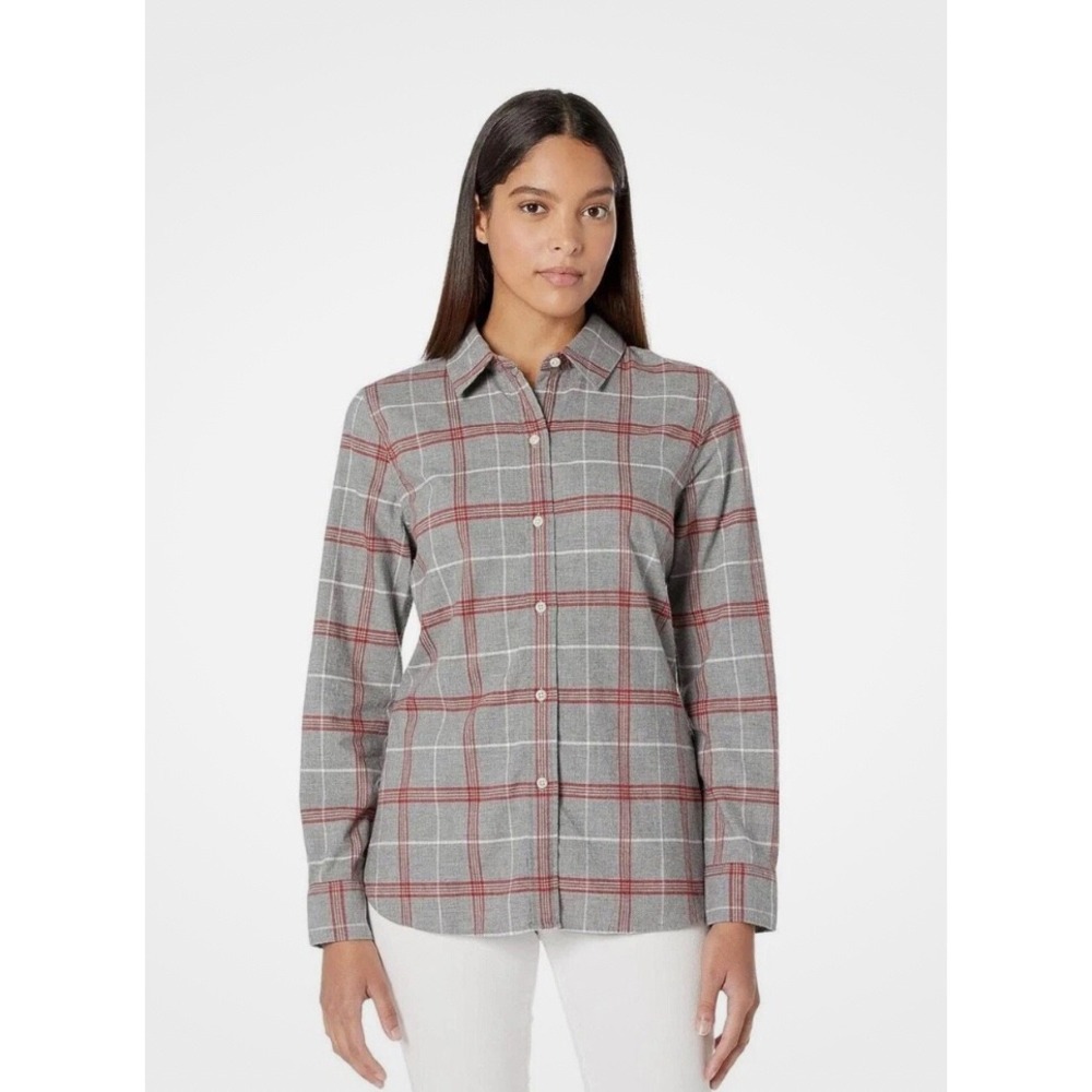 Faherty Women Organic Cotton‎ Flannel Plaid Button Down Long Sleeve Shirt Medium